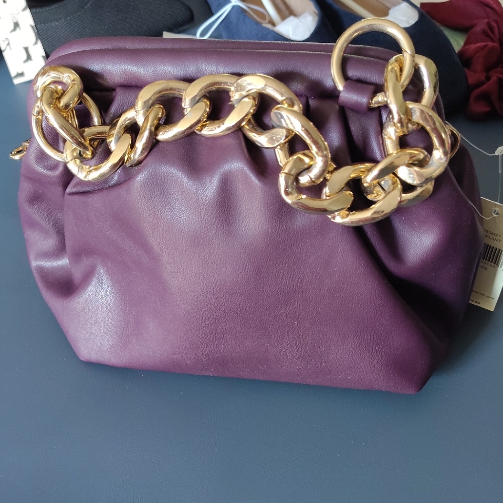 Faux Leather Elegant Purple Gold Tone Collection18 Shoulder Bag